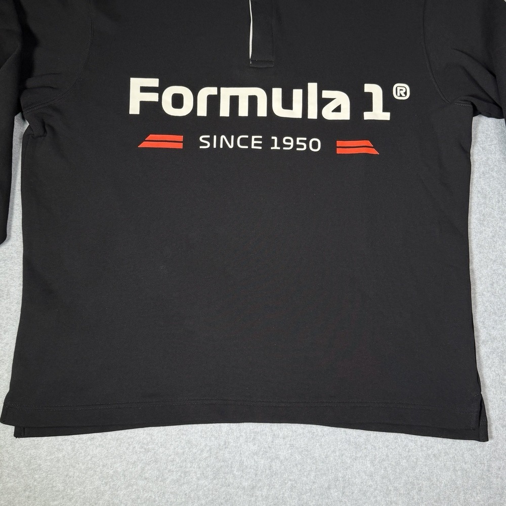 H&M Formula 1 Long Sleeve Rugby Polo Shirt Men's XXL Black Relaxed Fit F1 Racing - Picture 6 of 8